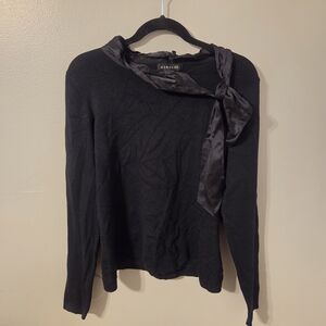 Harold's Women's Black Silk Blend Satin Bow Tie Sweater. Sz L